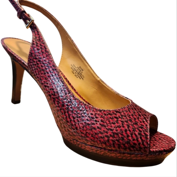 Nine West Able slingback platform heels red‎ black faux snakeskin size 9.5 - Picture 1 of 9